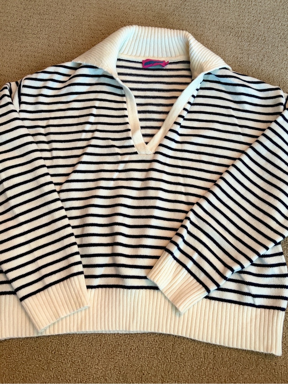 Edikted White & Navy Striped V-Neck Sweater- worn once